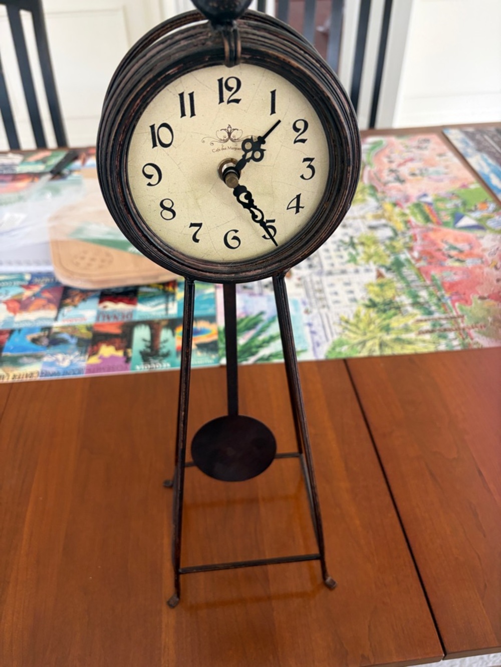 Vintage-Style Brown Table Clock with Cream Dial
